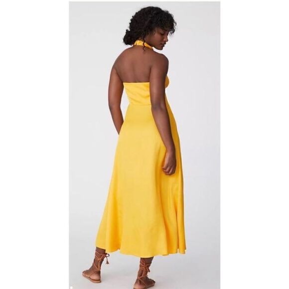 NWT Anthropologie X Farm Rio Yellow Halter Maxi Dress Large - Picture 5 of 15